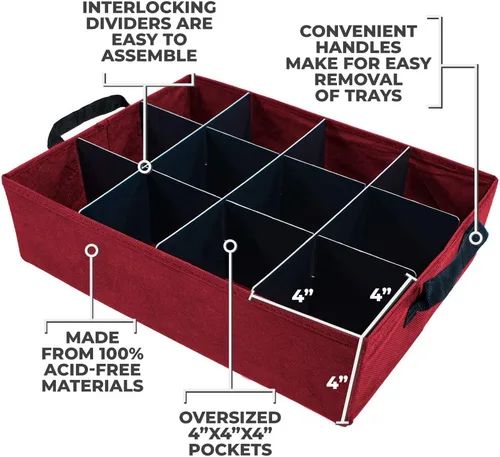 Miniatura 4 de Caja de almacenamiento para adornos navideños 612 Vermont con divisores ajustables libres de ácido, 3 bandejas extraíbles con asas, 17 pulgadas x 13