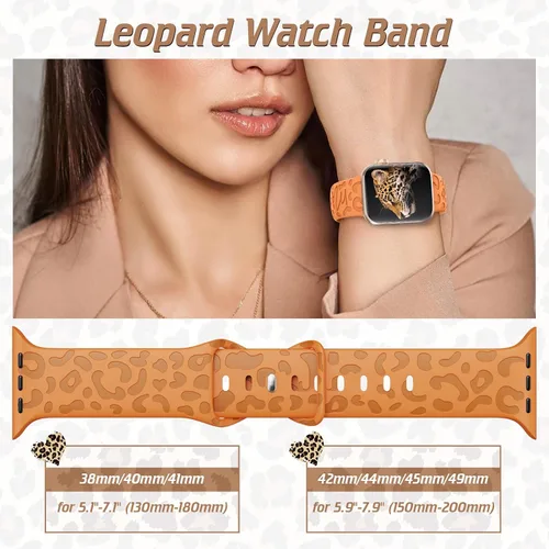 Miniatura 3 de 6 Pack de correas Leopard grabadas compatibles con Apple Watch de 40mm 38mm 41mm 44mm 45mm 46mm 49mm, mujeres, correa deportiva de silicona
