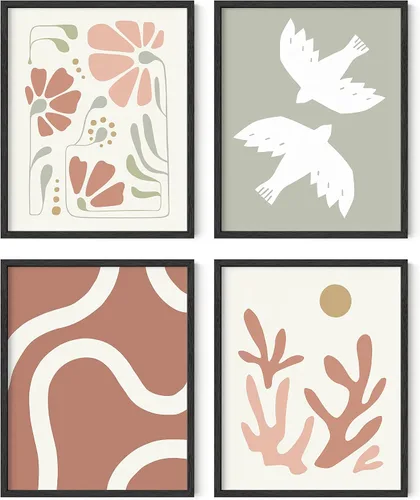 Miniatura 10 de HAUS AND HUES Arte de pared de montaña – Juego de 4 decoración de paisaje moderno de mediados de siglo, naturaleza y arte moderno Marco beige de 8