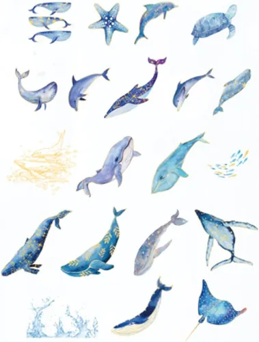 Miniatura 3 de Kawaii Fantasía Ballena Tortuga Marina, Estrellas de Mar, Vida Marina, Colección Oceánica, Juego de calcomanías Washi para álbumes de recortes