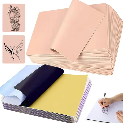 Kit de 40 piezas de papel de piel de tatuaje, pieles falsas de 0.051 pulgadas y papel de transferencia para practicar, incluye 10 piezas de pieles