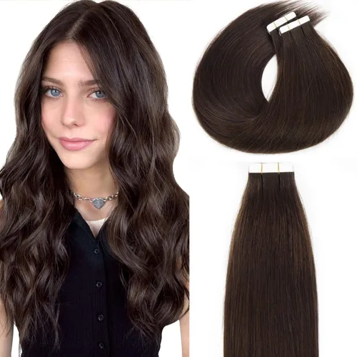 Miniatura 24 de Lacer Extensiones de cabello humano Remy con cinta, 20 piezas, 1.76 oz, extensiones de cabello humano con cinta color marrón chocolate a rubio