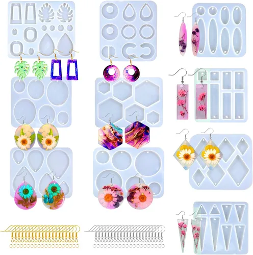 Miniatura 8 de Moldes de posavasos de resina Loyohep, moldes de silicona para resina, 12 piezas con moldes de posavasos redondos, cuadrados, octagonales y florales