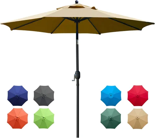 Miniatura 9 de Sunnyglade sombrilla de mesa para exteriores con 8 varillas resistentes, 9 pies