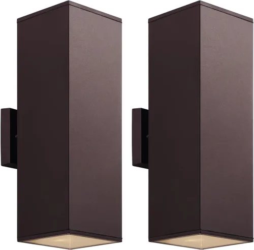 Miniatura 12 de mirrea Moderna luz de porche al aire libre en 2 luces con tubo rectangular de aluminio y cubierta de vidrio templado, aplique de pared impermeable