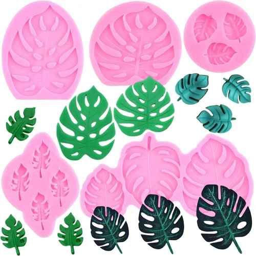 Miniatura 12 de ZiXiang Moldes de silicona de dinosaurio, molde de hojas tropicales para fondant, molde de hojas de helecho, molde de caramelo para baby shower