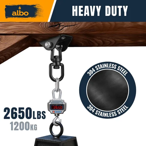 Miniatura 2 de Albo Gancho para colgar en el techo de 2650 libras para hamaca y columpio de porche, soporte resistente giratorio de 360° con mosquetón