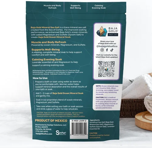 Miniatura 7 de Baja Gold Ocean Mineral Soak – Remojo de baño de magnesio natural y oligoelementos Remojo relajante y limpio de ingredientes para baño, músculos