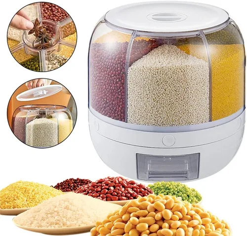 Miniatura 8 de DYRABREST Dispensador de cereales de 6 rejillas, contenedor de almacenamiento de alimentos giratorio de 360°, 22.0 lbs/22 libras, dispensador