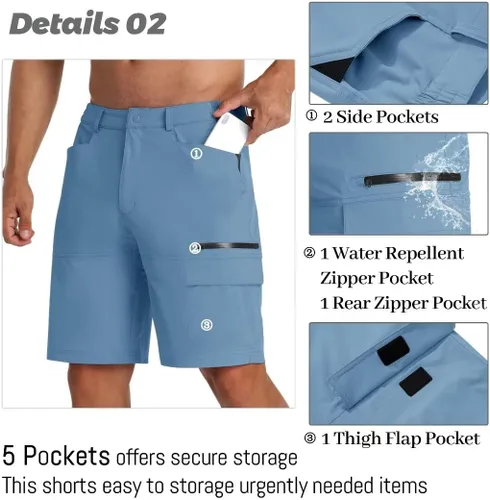 Miniatura 4 de MAGCOMSEN Pantalones cortos de senderismo de secado rápido para hombre, pantalones cortos de trabajo con 5 bolsillos, pantalones cortos de viaje