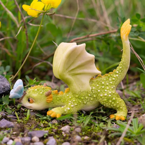 Miniatura 5 de Top Collection Rex The Green Dragon - Mini figura coleccionable de fantasía (Jugando con mariposa)