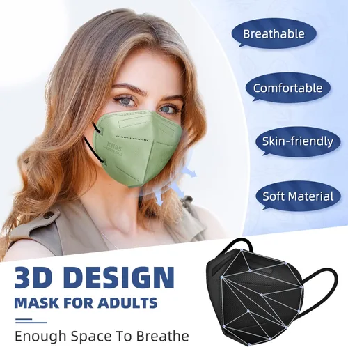 Miniatura 3 de FENFEN Mascarillas KN95 para adultos, paquete de 50 mascarillas KN95 desechables de 10 colores, 5 capas transpirables envueltas individualmente