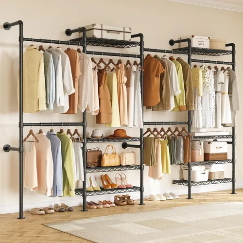 Miniatura 2 de ONBRILL H4 Sistema de Clóset Montado en Pared, Perchero de Tubería Industrial Expandible para Colgar Ropa, Organizadores de Clóset y Almacenamiento