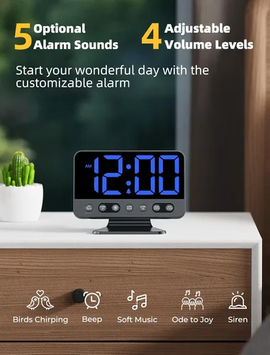 Miniatura 3 de Odokee Despertadores digitales para dormitorios: atenuador de brillo número 5 en negrita, fácil de leer en toda la habitación, 5 sonidos de alarma