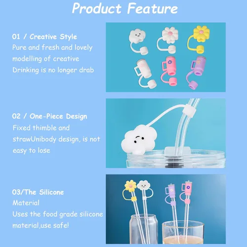 Miniatura 4 de Repuesto de popote para accesorios de copa Stanley, 6 fundas de popote para 6 popotes reutilizables, bonitas fundas de silicona para tapas Stanley