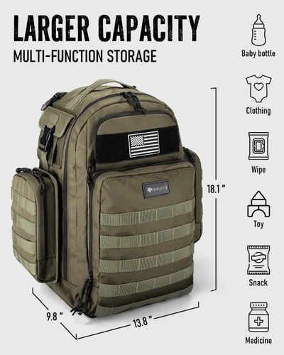Miniatura 7 de Dinictis Mochila de pañales de 40 L para papá, bolsas de pañales de viaje para hombres, accesorios de bebé para papá, verde selva Verde