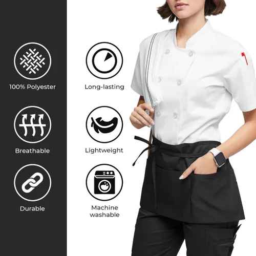 Miniatura 2 de Avalon Kitchen Server Aprons with 3 Pockets – 100% Polyester Waist Apron, 24x12 Inch Half Apron, Waitress Apron for Servers