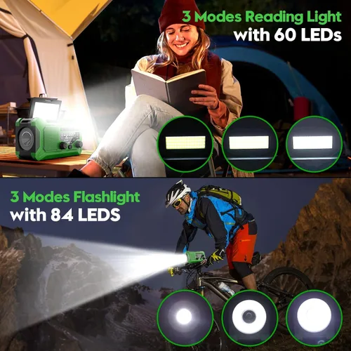 Miniatura 6 de Radio meteorológica con manivela de emergencia, radio solar de 10000 mAh AM/FM/NOAA con cargador de teléfono, carga USB, lámpara de lectura LED
