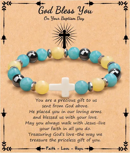 Miniatura 36 de JoycuFF Regalos Cristianos, Pulseras de Cruz para Mujeres, Joyería Cristiana Católica Religiosa de Fe de Pascua, Pulseras de Piedra Natural