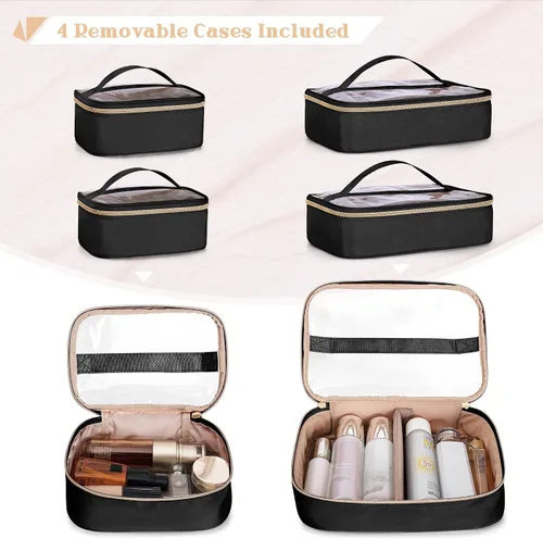 Miniatura 2 de Estuche de viaje profesional para artista de maquillaje con 4 bolsas de cosméticos desmontables, bolsa organizadora de maquillaje grande con sección