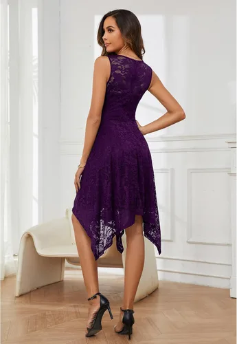 Miniatura 4 de Meetjen Vestidos de cóctel para mujer 2025 con dobladillo tipo pañuelo, encaje, formal, para invitada de boda, dama de honor, elegante
