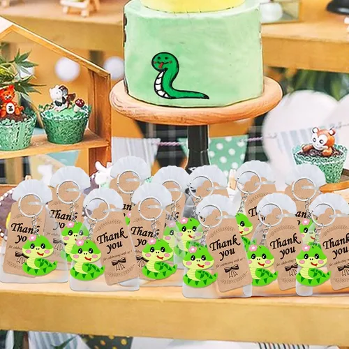Miniatura 4 de El paquete de 60 recuerdos de fiesta de serpientes incluye 20 llaveros de serpiente, 20 etiquetas de agradecimiento, 20 bolsas de regalo para fiesta
