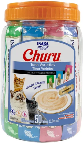 INABA - Golosinas Churu para gatos, puré cremoso para gatos, sin cereales, que se puede lamer y exprimir / suplemento con vitamina E y taurina, 0.5