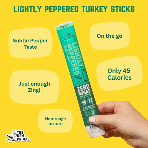 Miniatura 3 de New Primal Palitos de Pavo Ligeramente Condimentados con Pimienta, Bocadillos Saludables Keto y Sin Gluten para Adultos, Sin Azúcar Bajos