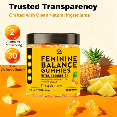 Miniatura 7 de Suiyilary Gomitas de probióticos femeninos para mujer, gomitas de piña para equilibrio de pH, salud vaginal premium, apoyo inmunológico, vegano, sin