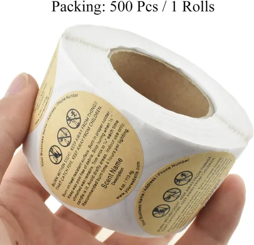 Miniatura 6 de HAHIYO 500 calcomanías de advertencia de velas circulares marrones de 1.5 pulgadas, etiquetas adhesivas de seguridad de papel kraft para hacer velas