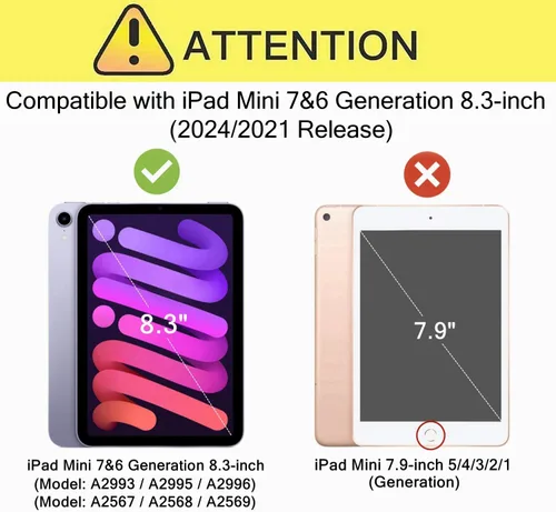 Miniatura 6 de Funda infantil para iPad Mini 7 (A17 Pro) 2024 y 6 (A15) 2021, 8.3 pulgadas de 6ª/7ª generación con protector de pantalla, soporte de mango a prueba
