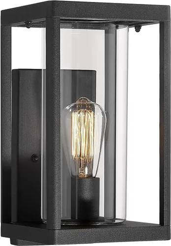 Miniatura 8 de Beionxii Lámpara colgante para exteriores, moderna linterna colgante exterior para porche, aluminio fundido negro con vidrio cilíndrico transparente