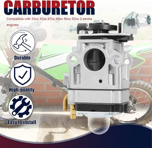 Miniatura 4 de Carburador para motor de 2 tiempos de 33cc 40cc 43cc 47cc 49cc 50cc con entrada de 15mm para Dirt Pocket Rocket, ATV, Scooter, Mini Chopper, Quad