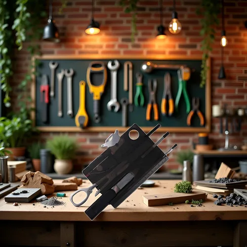 Miniatura 2 de Multiherramienta negra de bolsillo 12 en 1, equipo de supervivencia de tamaño de tarjeta de crédito para EDC Kit multiherramienta compacto