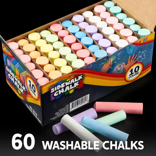 Miniatura 2 de JOYIN Juego de 60 tizas para acera (10 colores), no tóxicas, lavables, para exteriores, juego de tiza gigante para pintar en pizarra, juego de arte