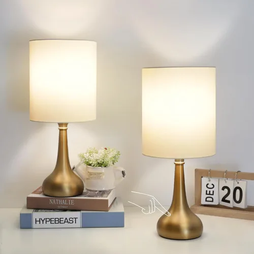 Miniatura 11 de Lámpara de mesa con control táctil, lámpara de noche regulable de 3 vías, lámpara de luz simple con pantalla de lámpara blanca y base de metal
