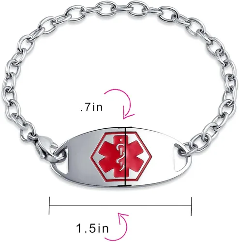 Miniatura 4 de Pulsera personalizable de identificación de alerta médica con identificación de alerta médica para mujer, acero inoxidable, 7.5 pulgadas