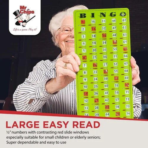 Miniatura 6 de MR CHIPS Tarjeta Maestra de Bingo con Punta de Dedo Anti-Atasco con Ventanas Deslizantes Tarjetas de Cartón Grande para Cantar Estilo Verde Tablero
