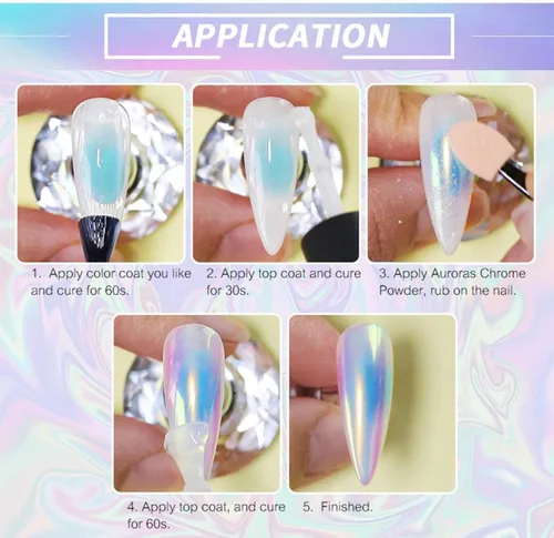 Miniatura 3 de 1 caja de polvo de uñas cromado, sirena, purpurina en polvo, polvo de perla, polvo holográfico, cromo, decoración de uñas, arte de uñas holográfico
