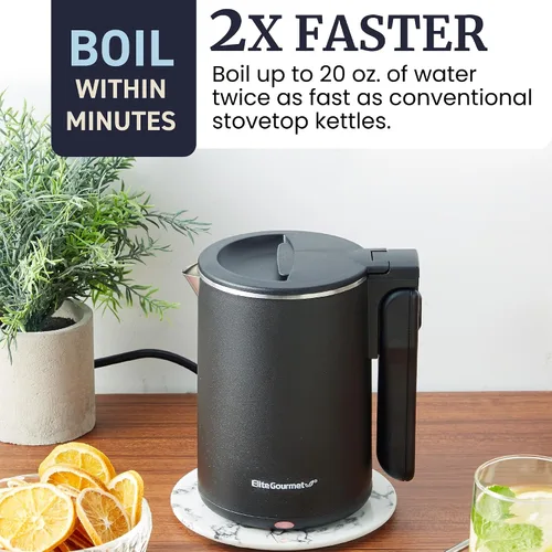 Miniatura 3 de Elite Gourmet - Hervidor eléctrico de doble voltaje 120-230V, viaje con aislamiento de doble pared de tacto frío, 0.6L, hervidor eléctrico de acero