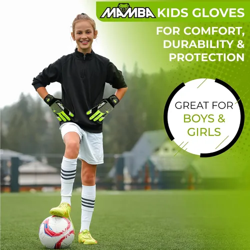 Miniatura 4 de MAMBA Guantes de portero de fútbol para niños, portero juvenil, duraderos, palma de látex de calidad y mano trasera, soporte de muñeca de látex