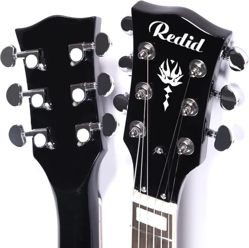 Miniatura 9 de Redid Guitarra eléctrica de cuerpo semihueco RD-100 Guitarra de jazz con agujero F, cuello de arce, pastillas humbucker (negro)