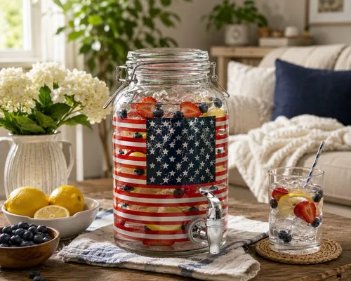 Miniatura 5 de Dispensador de bebidas de vidrio de 1 galón con espita – Dispensador de bebidas con bandera estadounidense del 250 aniversario, a prueba de fugas