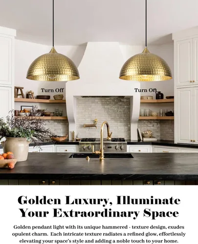 Miniatura 4 de Paquete de 2 luces colgantes doradas para isla de cocina, lámpara colgante de cúpula martillada de 12 pulgadas, luces colgantes de cocina de granja