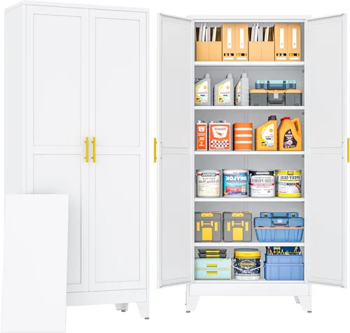 Miniatura 28 de PAOFIN Armario de almacenamiento de metal, archivadores de acero de 35 pulgadas de alto con puertas con cerradura y estantes ajustables, gabinete