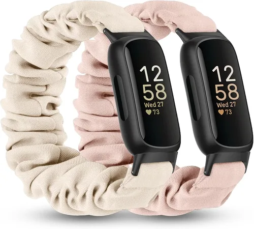Miniatura 11 de 2 Pack Compatible with Fitbit Inspire 3 Bands for Women Men, Scrunchie Stretchy Strap Cute Elastic Sport Replacement Fabric Cloth Wristband for