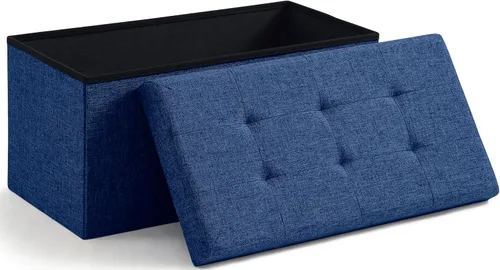 Miniatura 19 de Ornavo Home Otomán de Almacenamiento Plegable de Lino Acolchado Cubo Cuadrado Reposapiés/Asiento - 15" x 15" x 15" (Gris)
