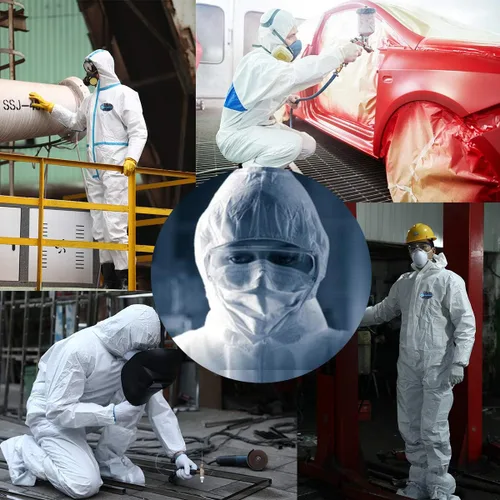 Miniatura 6 de Overol de protección desechable, monos desechables con pretina elástica con cierre delantero y puños tobilleros, traje de aislamiento SMS con Blanco