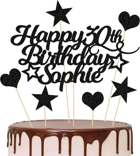 Miniatura 15 de Decoración personalizada para tarta de cumpleaños con cualquier edad y nombre, decoración de pastel de fiesta 16 18 21 40 60, tarjeta con purpurina