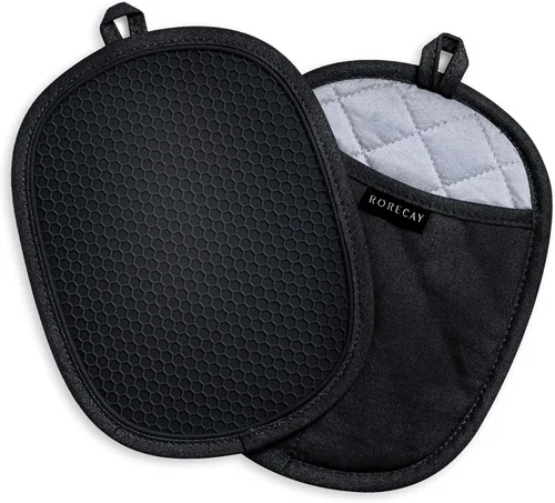 Miniatura 12 de Paquete de 2 soportes de silicona para ollas de cocina resistentes al calor hasta 500 °F, almohadillas calientes grandes antideslizantes con Amarillo
